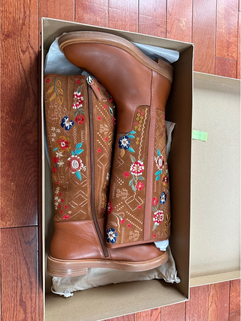 Johnny Was Olivia Tall Boots Cognac Embroidered Size 10 NIB